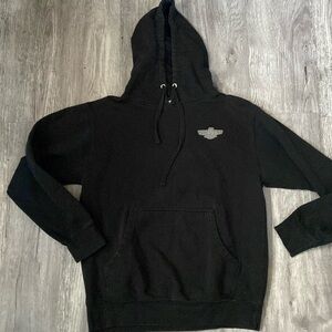 ZUMIEZ Black Pullover Hoodie with PHARMACY Boardshop Logo Skater